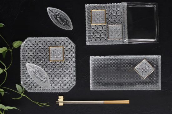 ガラス製カット硝子 切子 四角小鉢4.8cm｜M苦楽園｜おしゃれな