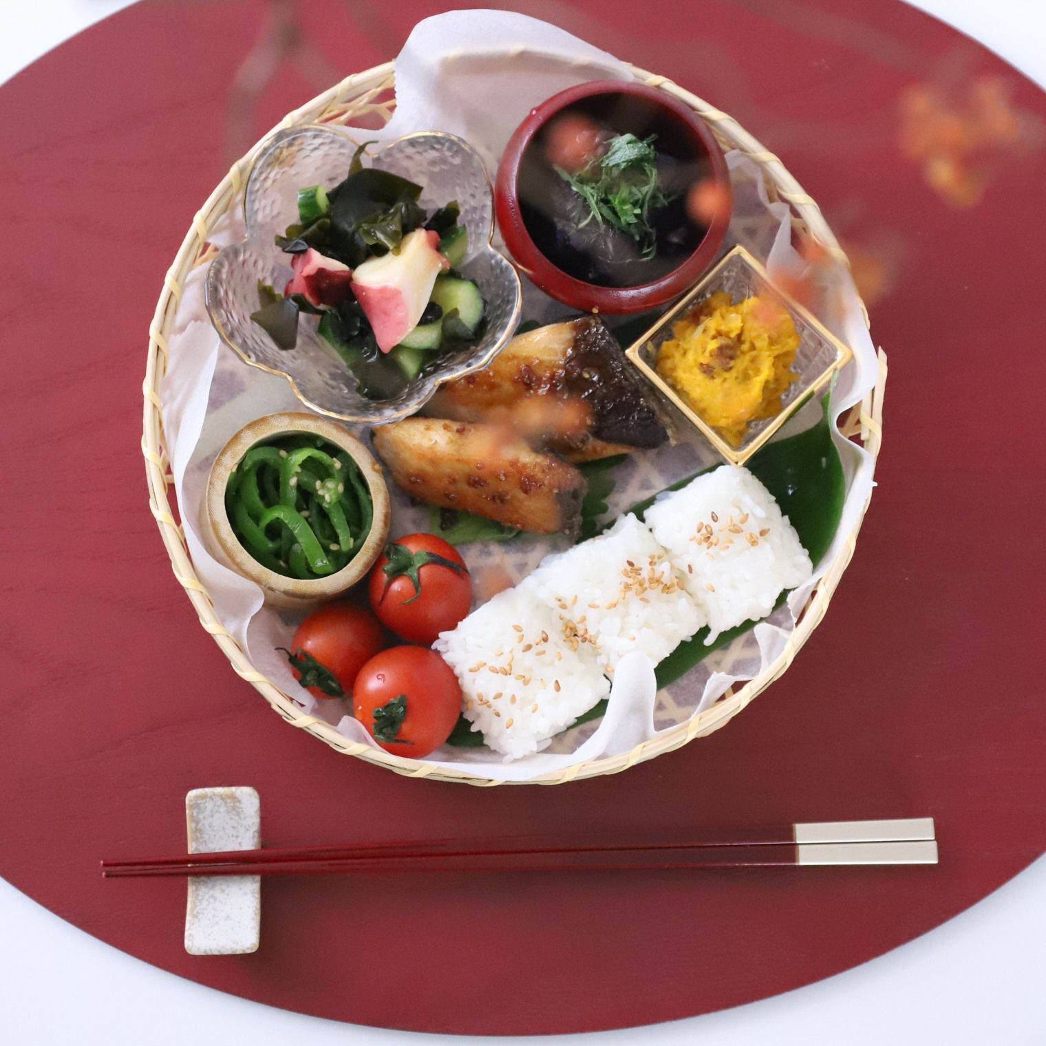 越前塗　細身四角箸　赤銀