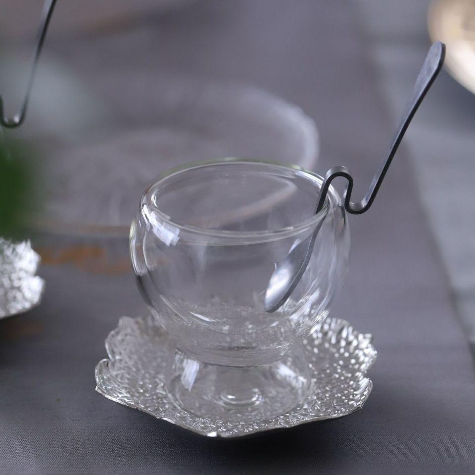 フラワー　シルバー茶たくトレー　10cm