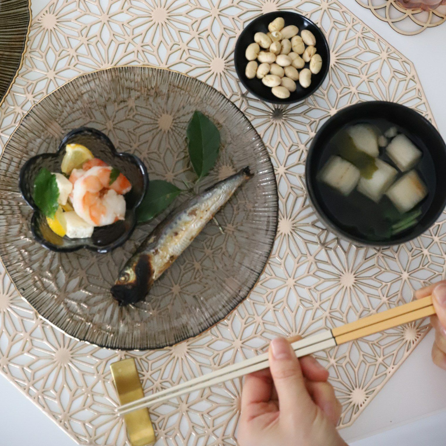 越前塗　細身四角箸　金銀コンビ