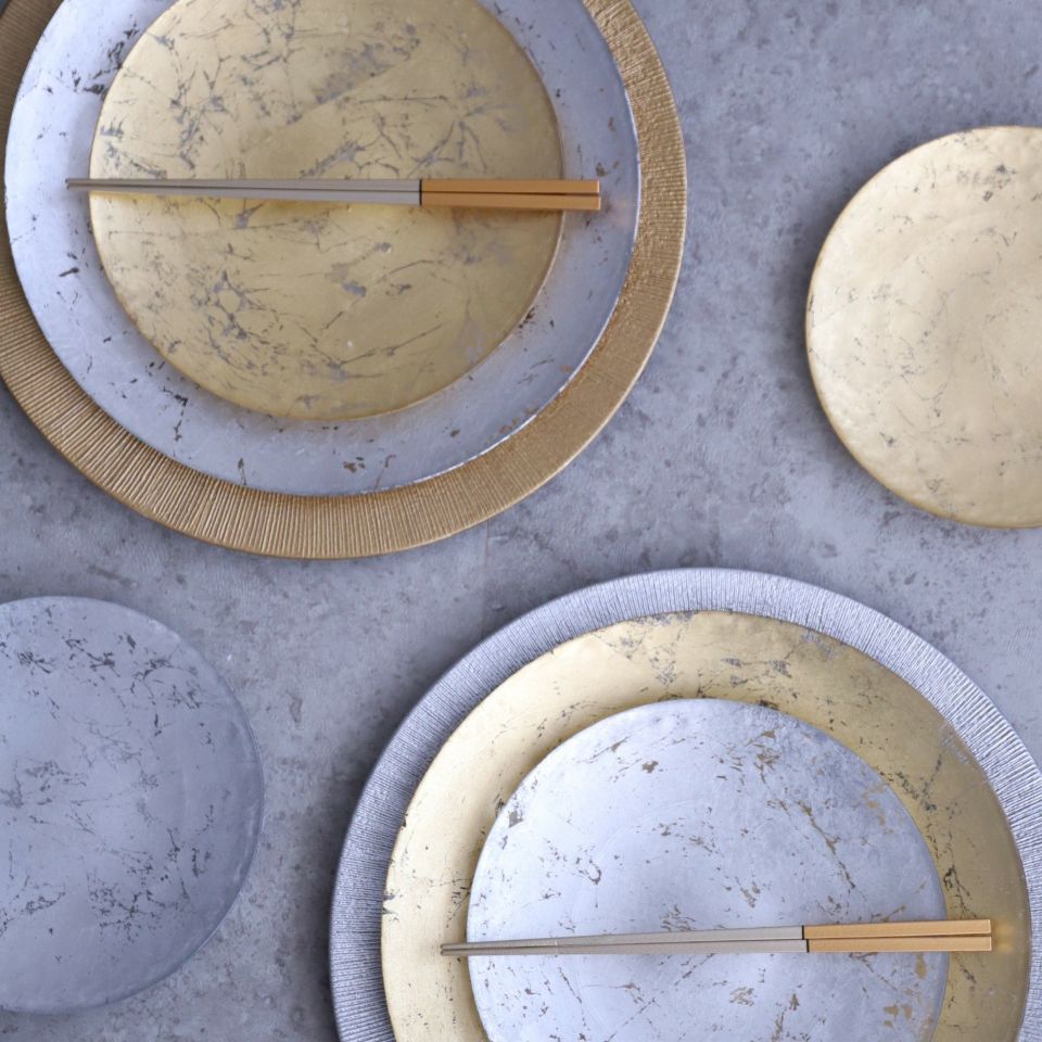 越前塗　細身四角箸　金銀コンビ