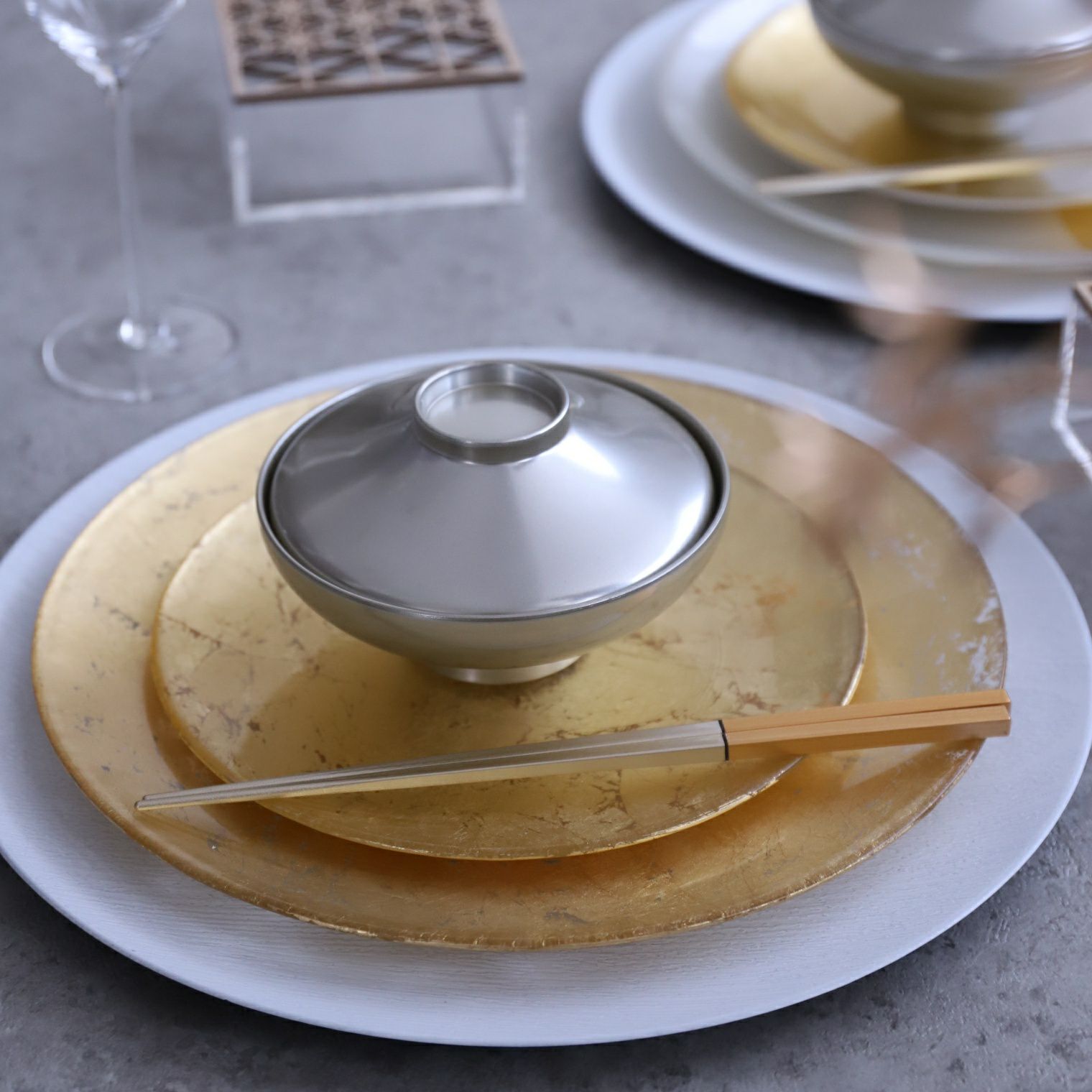 越前塗　細身四角箸　金銀コンビ