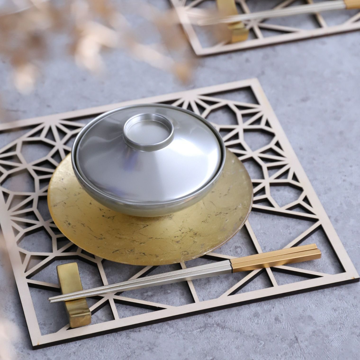 越前塗　細身四角箸　金銀コンビ