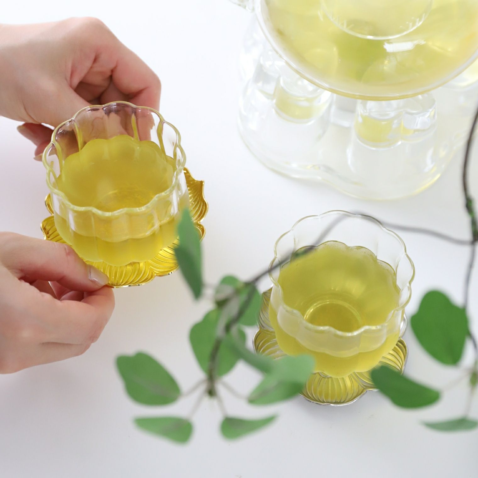 ガラス製　茶器　菊型湯呑