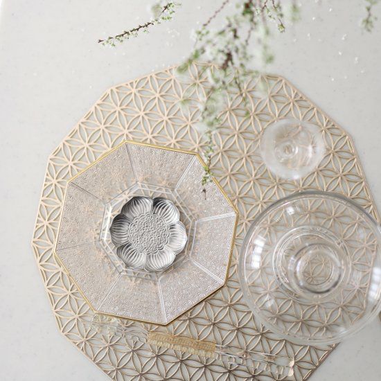 ガラス製　カット硝子香菊八角皿浅鉢