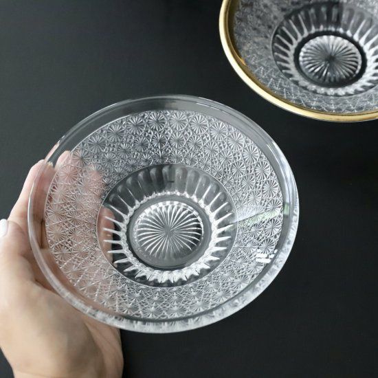 ガラス製　カット硝子　香菊丸浅鉢