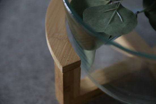 ガラス製　竹バンブースタンド付き大鉢ボウル
