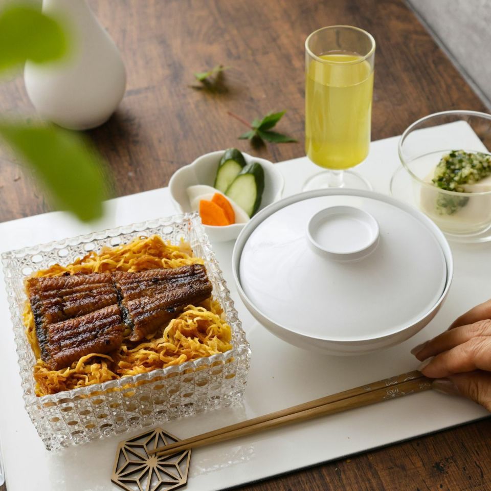 ガラス製　カット硝子　籠目向付お重箱