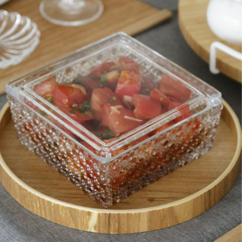 ガラス製　カット硝子　籠目向付お重箱