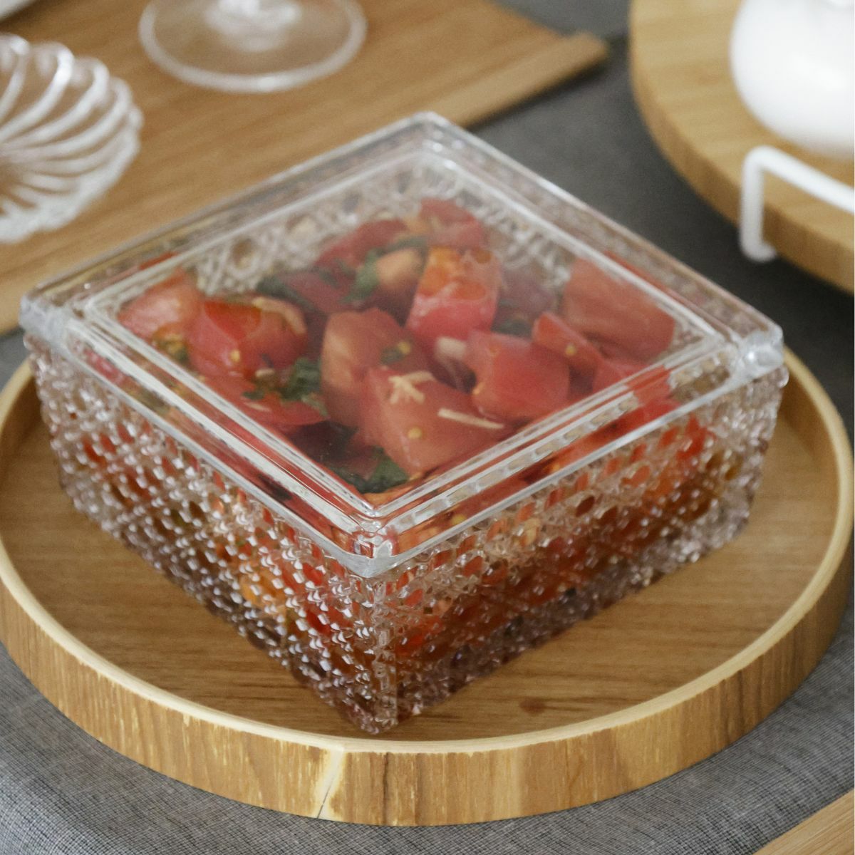 ガラス製　カット硝子　籠目向付お重箱