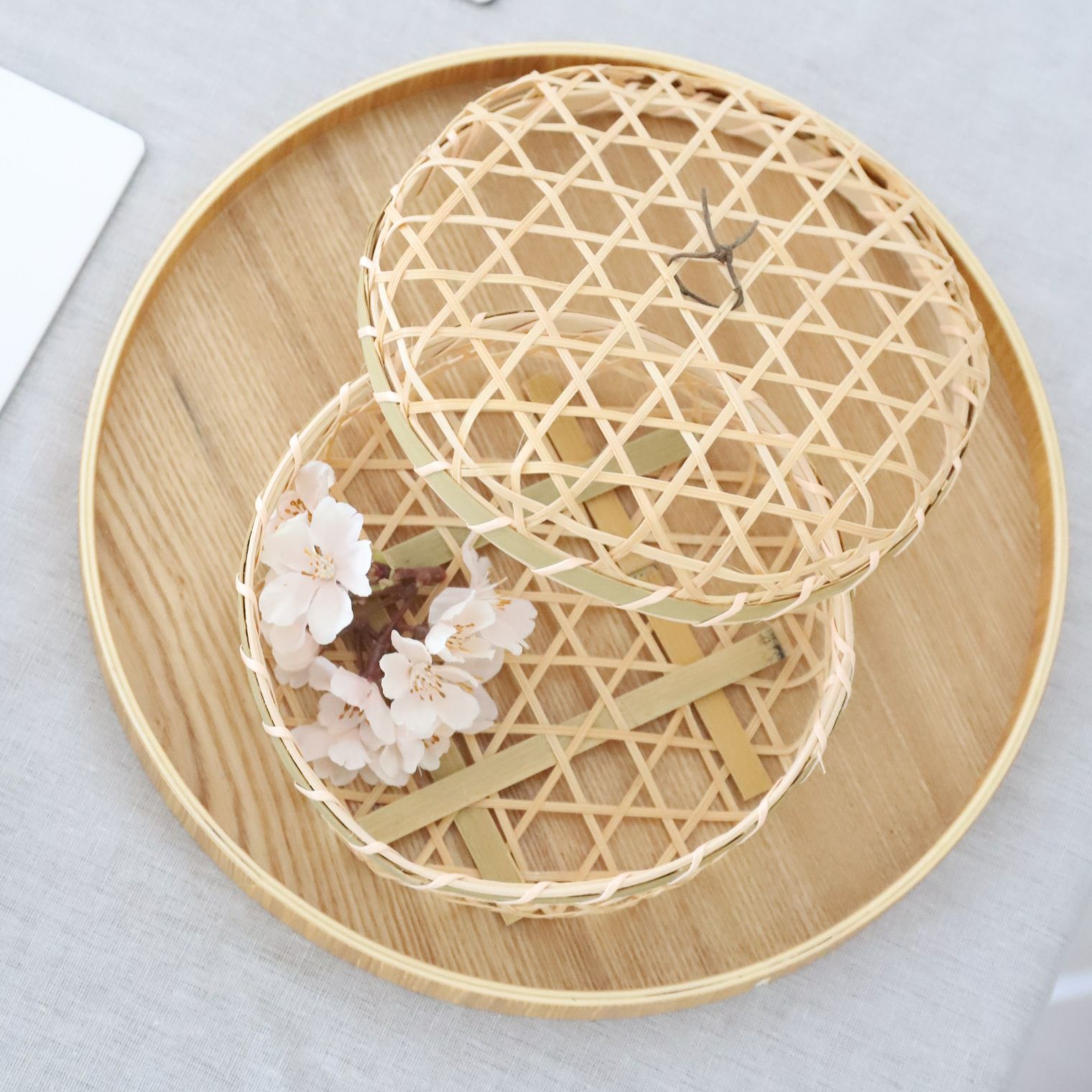 竹製かご　お弁当箱　丸ラウンド　小