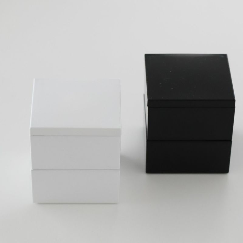 ミニ正角2段お重ボックス　黒白　9cm