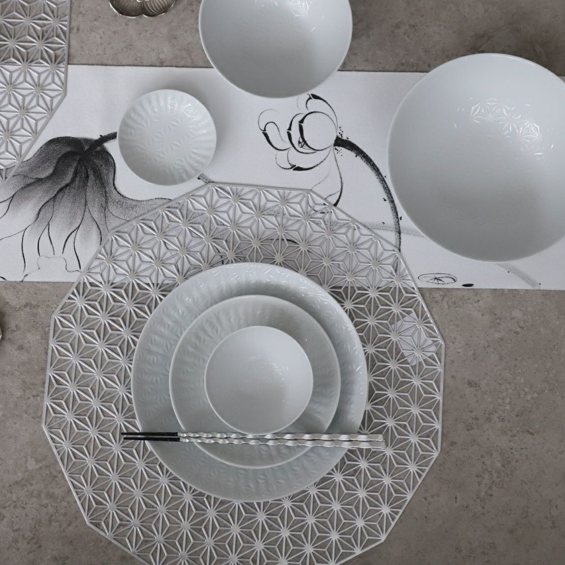 細身亀甲彫箸　銀白　