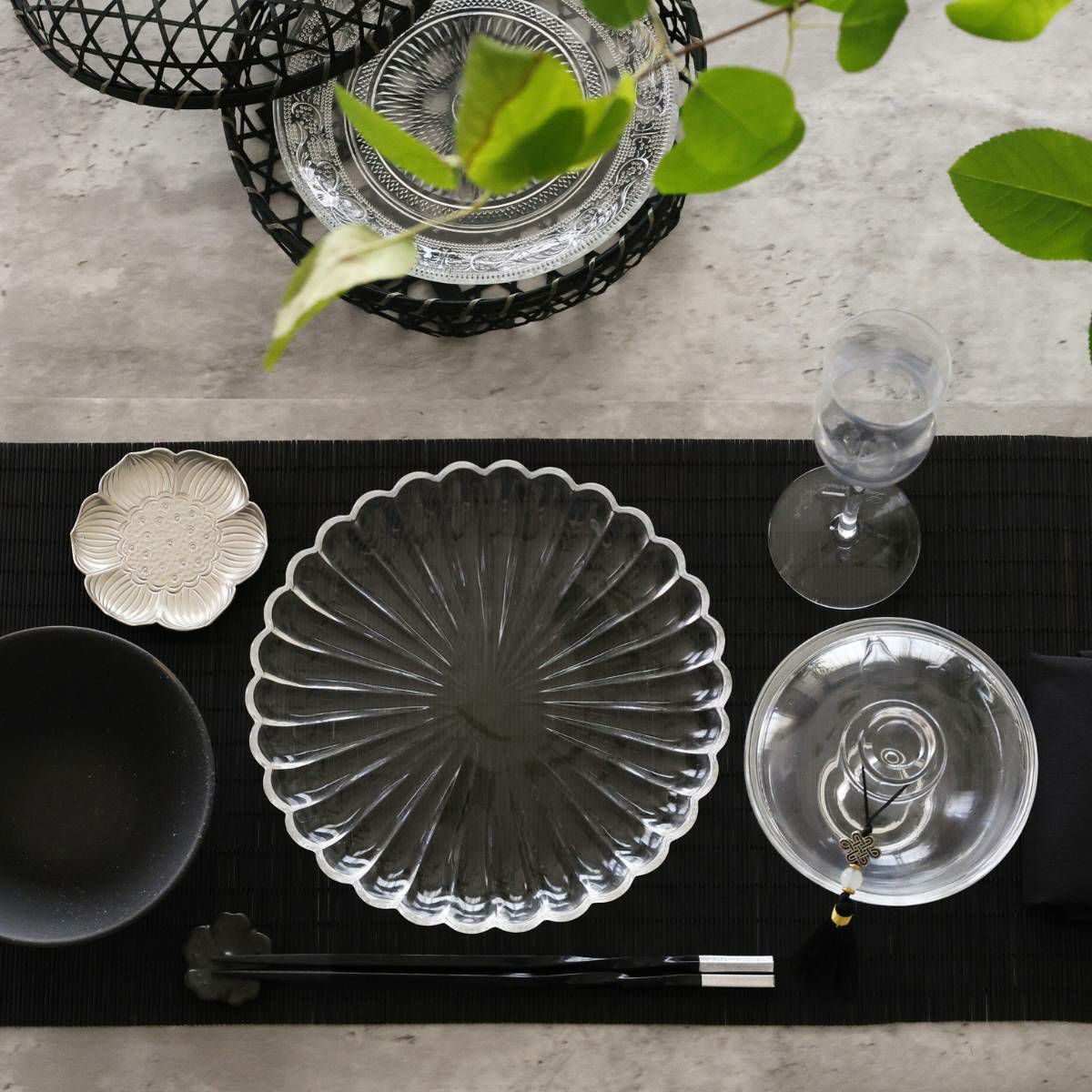 竹製　長角黒すだれ　ランチョンマット