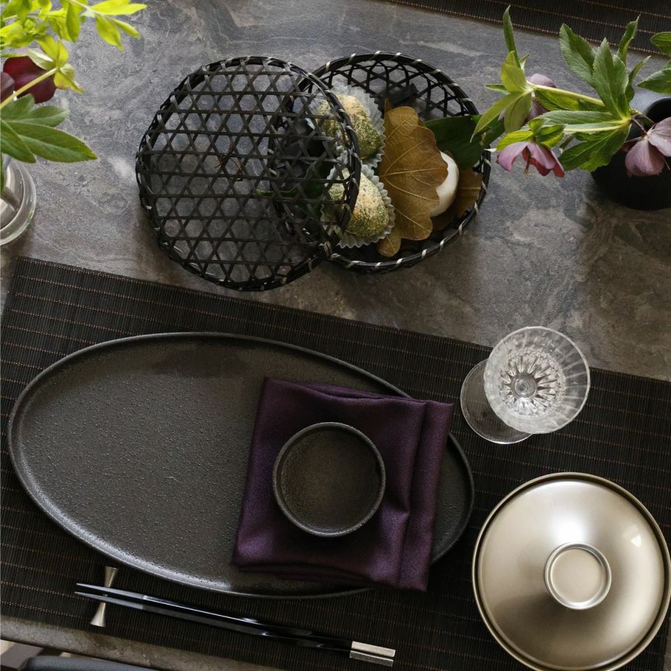 竹製　長角黒すだれ　テーブルランナー