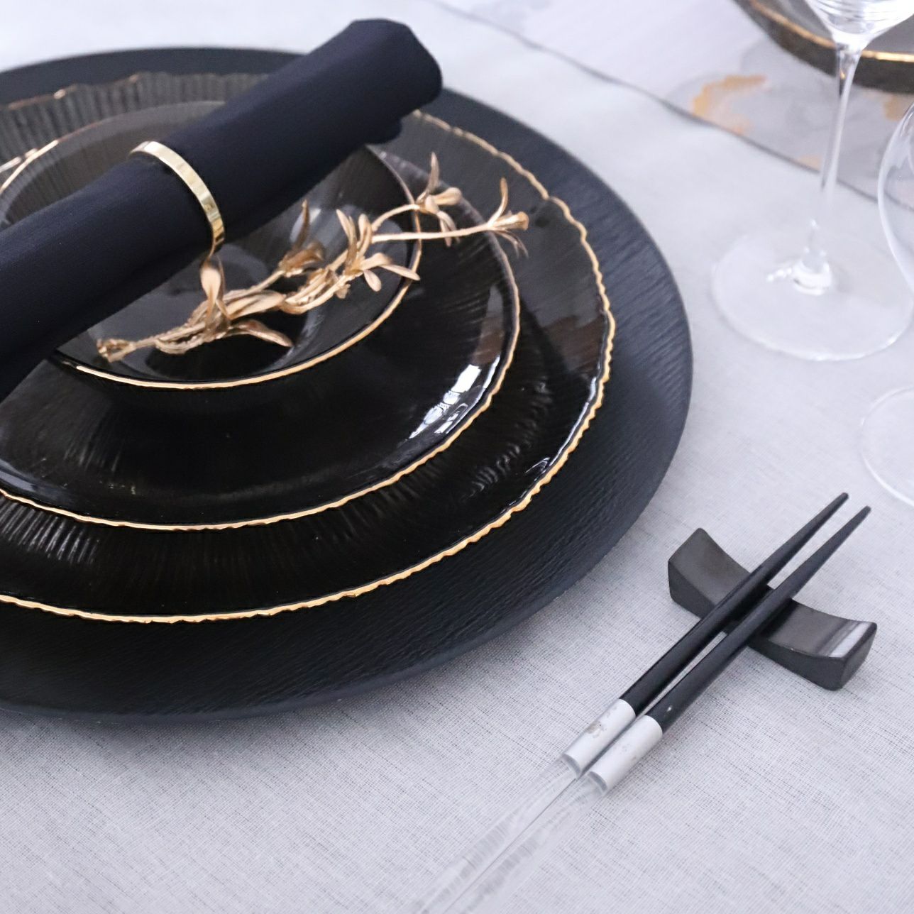 アクリル製　クリア箸　黒白　ジャポネ