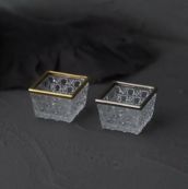 ガラス製　カット硝子　切子　四角小鉢　4.8cm　ゴールド・シルバー　