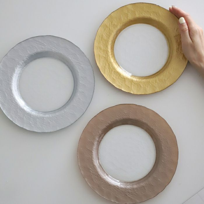 ガラス製　 メタリックリムプレート皿　マラケシュ