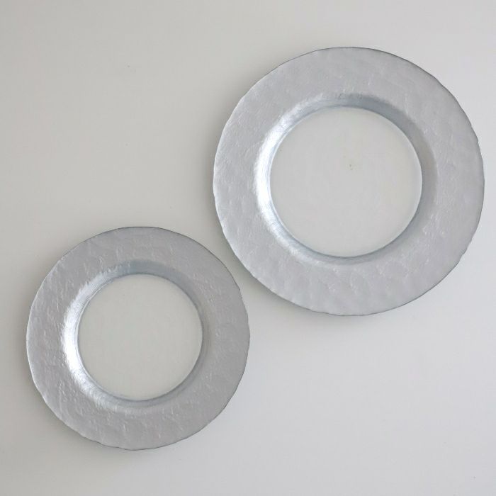 ガラス製　 メタリックリムプレート皿　マラケシュ　シルバー