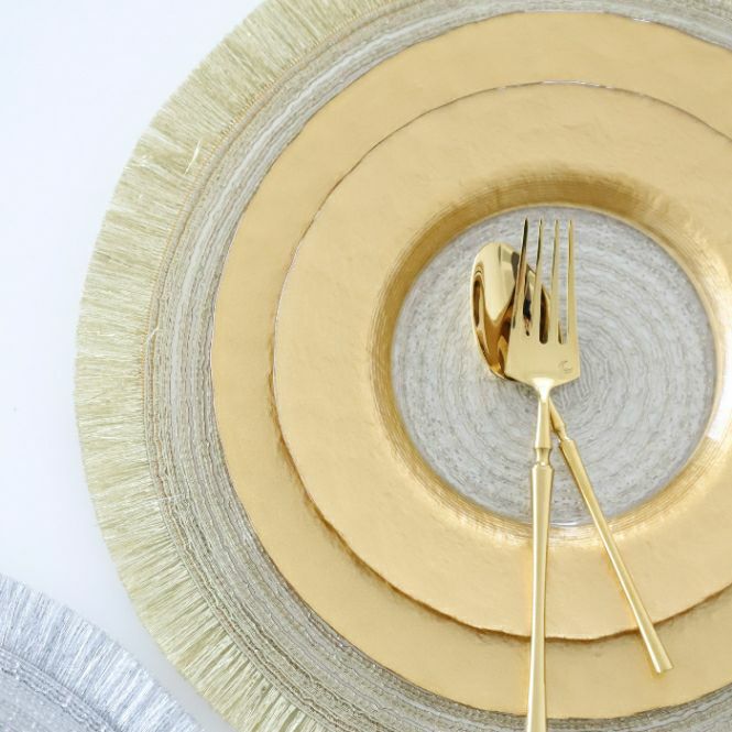 ガラス製　 メタリックリムプレート皿　マラケシュ　ゴールド