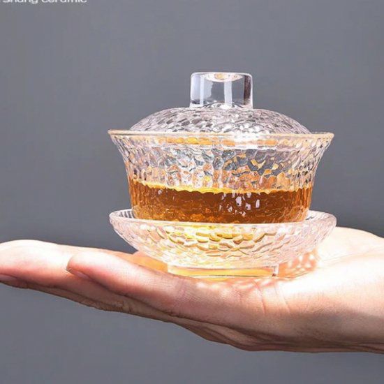 ▽Eb左1114 ガラス製 水指 漆蓋付き 琉球硝子？ 気泡 ガラス