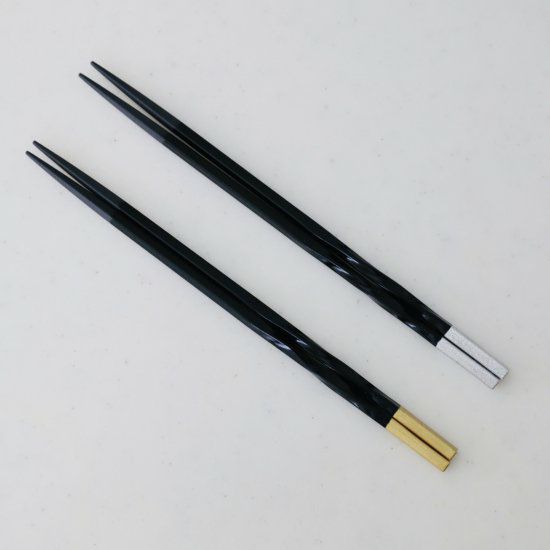 細身ねじり箸　金銀　ブラック黒｜M苦楽園オリジナル｜