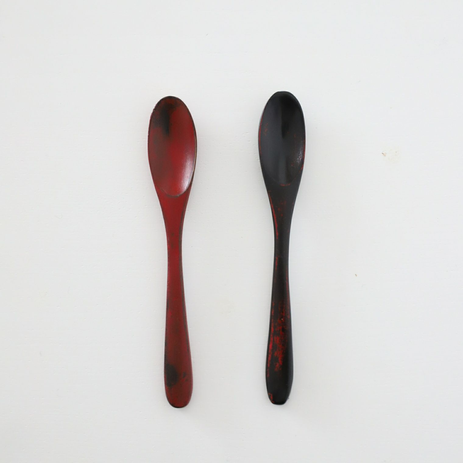 木製　漆器デザートスプーン　赤黒