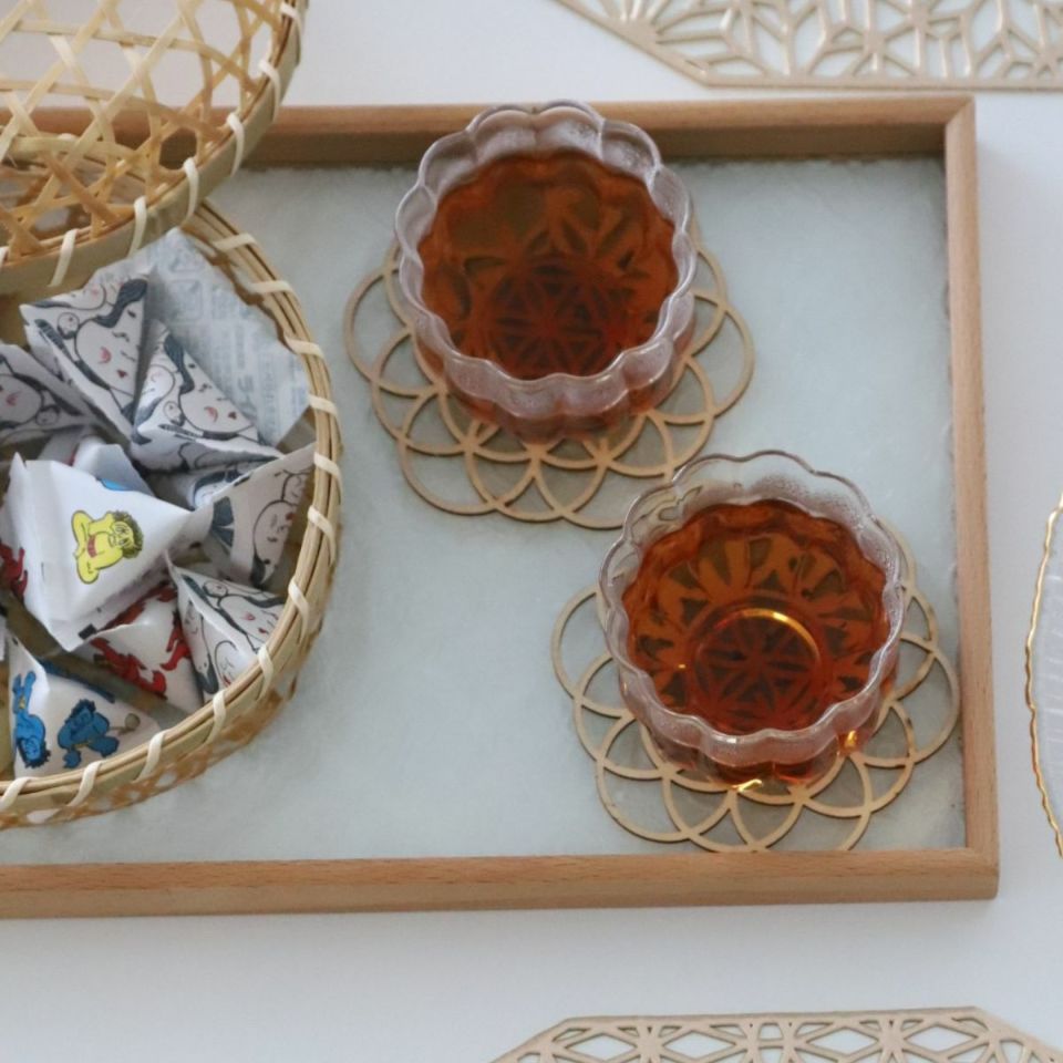 木製　和モダンコースター　七宝シリーズ｜M苦楽園オリジナル｜10cm七宝つなぎ