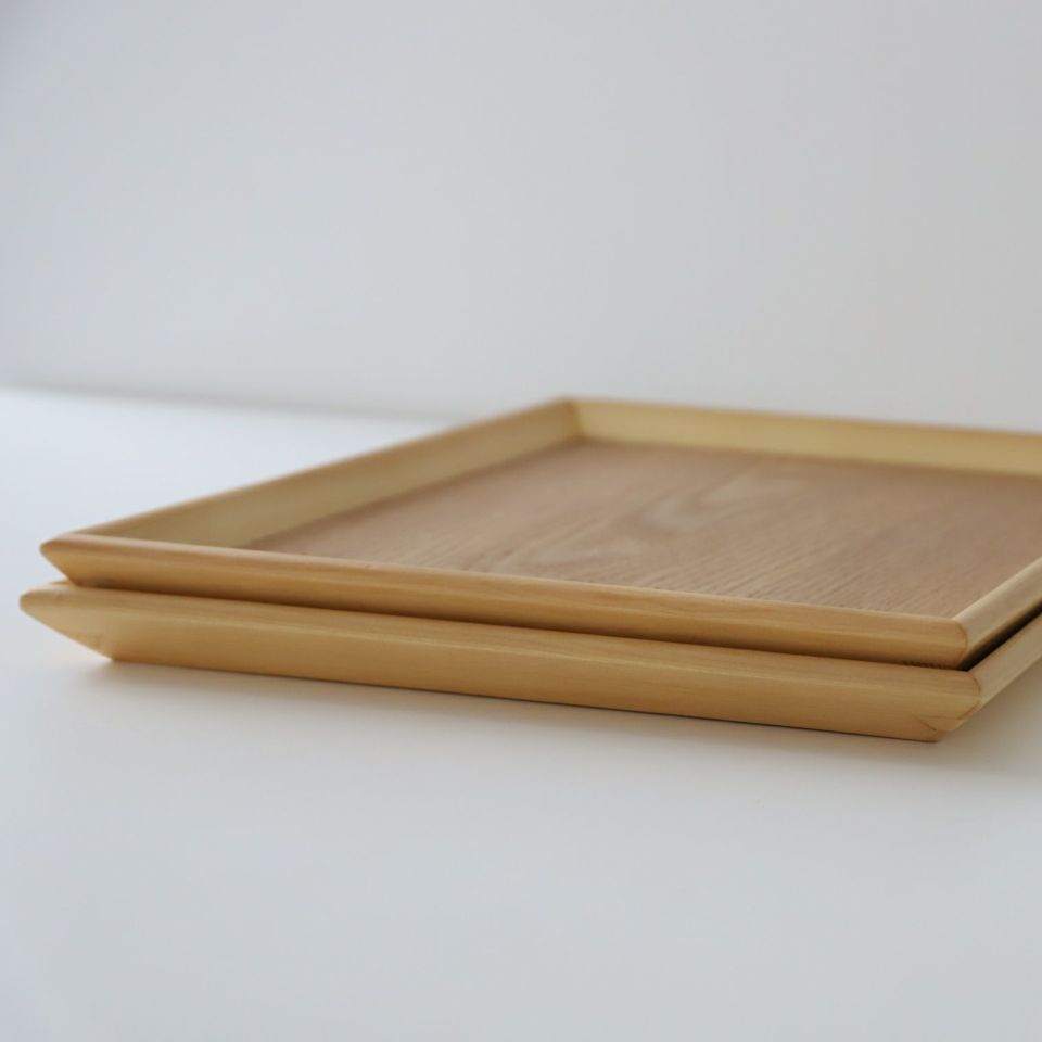 木製　長角カフェ盆トレー　ナチュラル