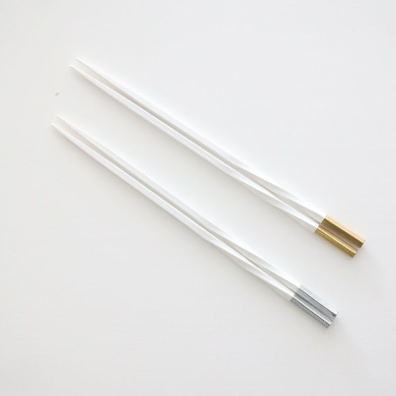 細身ねじり箸　金銀　ピュアホワイト白｜M苦楽園オリジナル｜