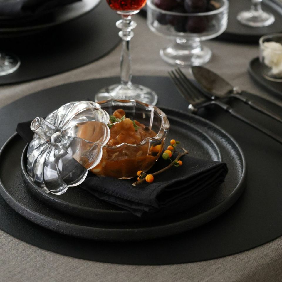 ガラス製　蓋つきパンプキンスープカップ