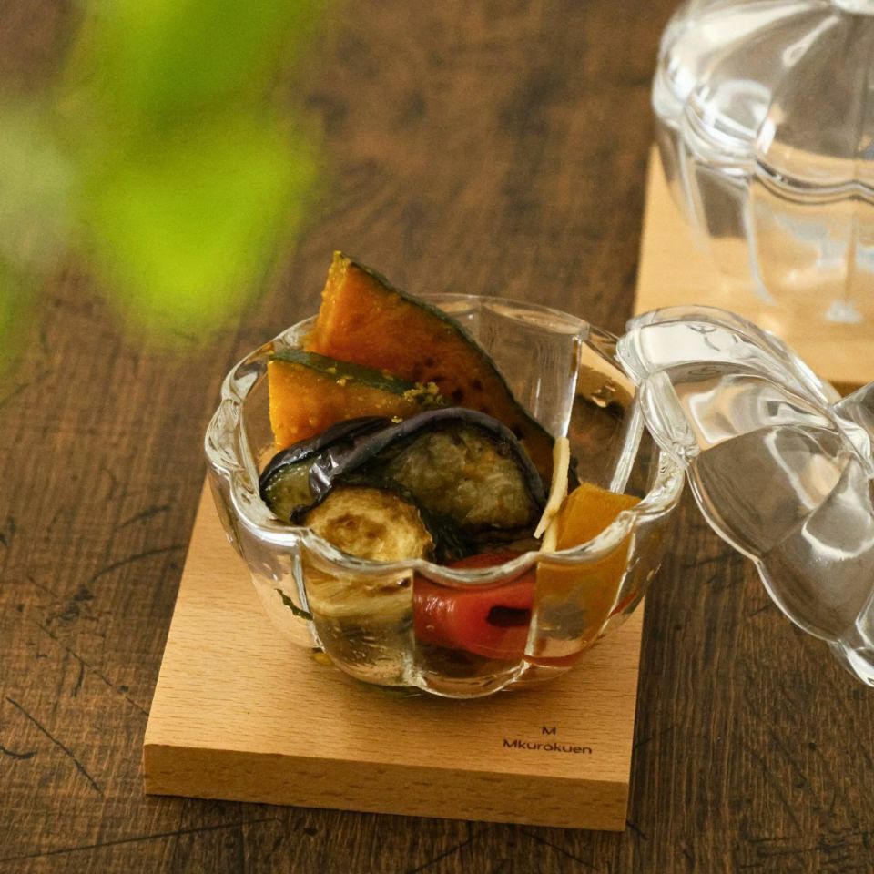 ガラス製　蓋つきパンプキンスープカップ