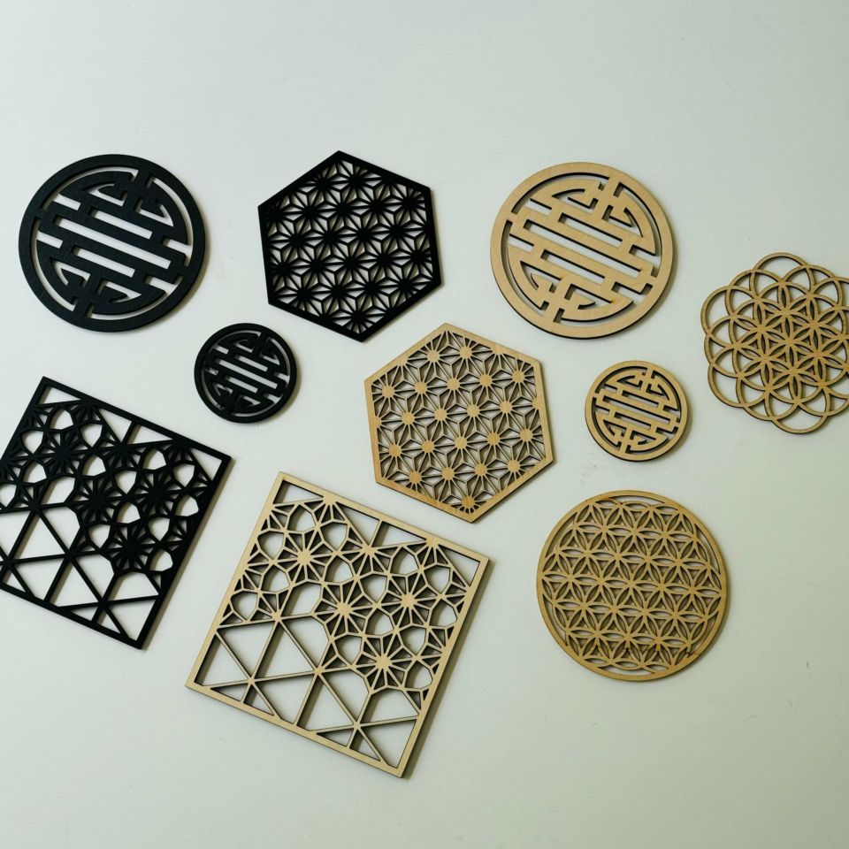 木製和モダンコースター　麻の葉シリーズ　11cmナチュラル