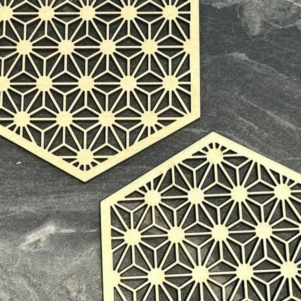 木製和モダンコースター　麻の葉シリーズ　11cmナチュラル