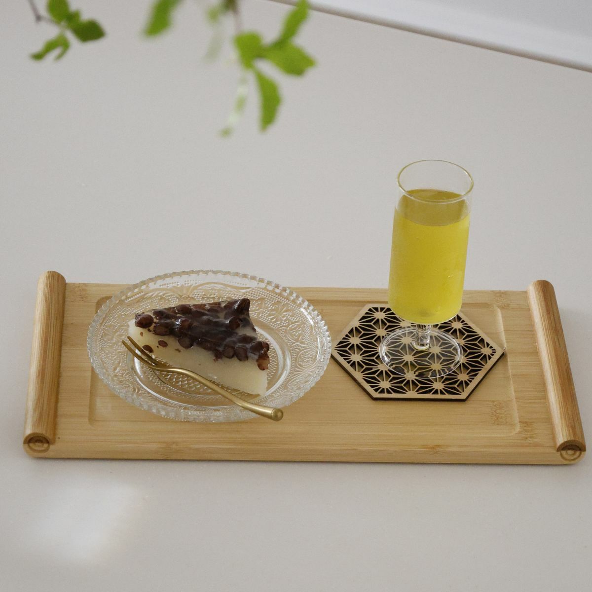 木製和モダンコースター　麻の葉シリーズ　11cmナチュラル