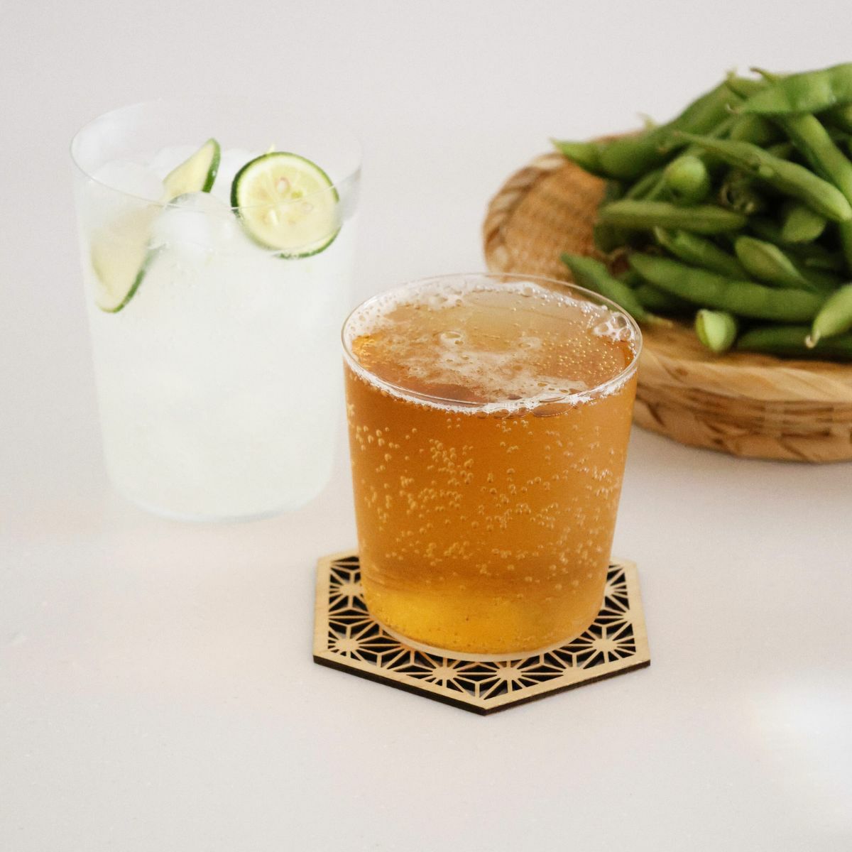 木製和モダンコースター　麻の葉シリーズ　11cmナチュラル