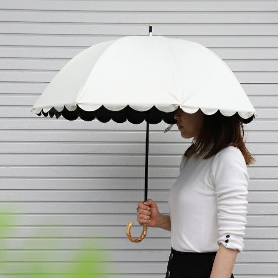 完全遮光　スカラップ傘　晴雨兼用　オフホワイト