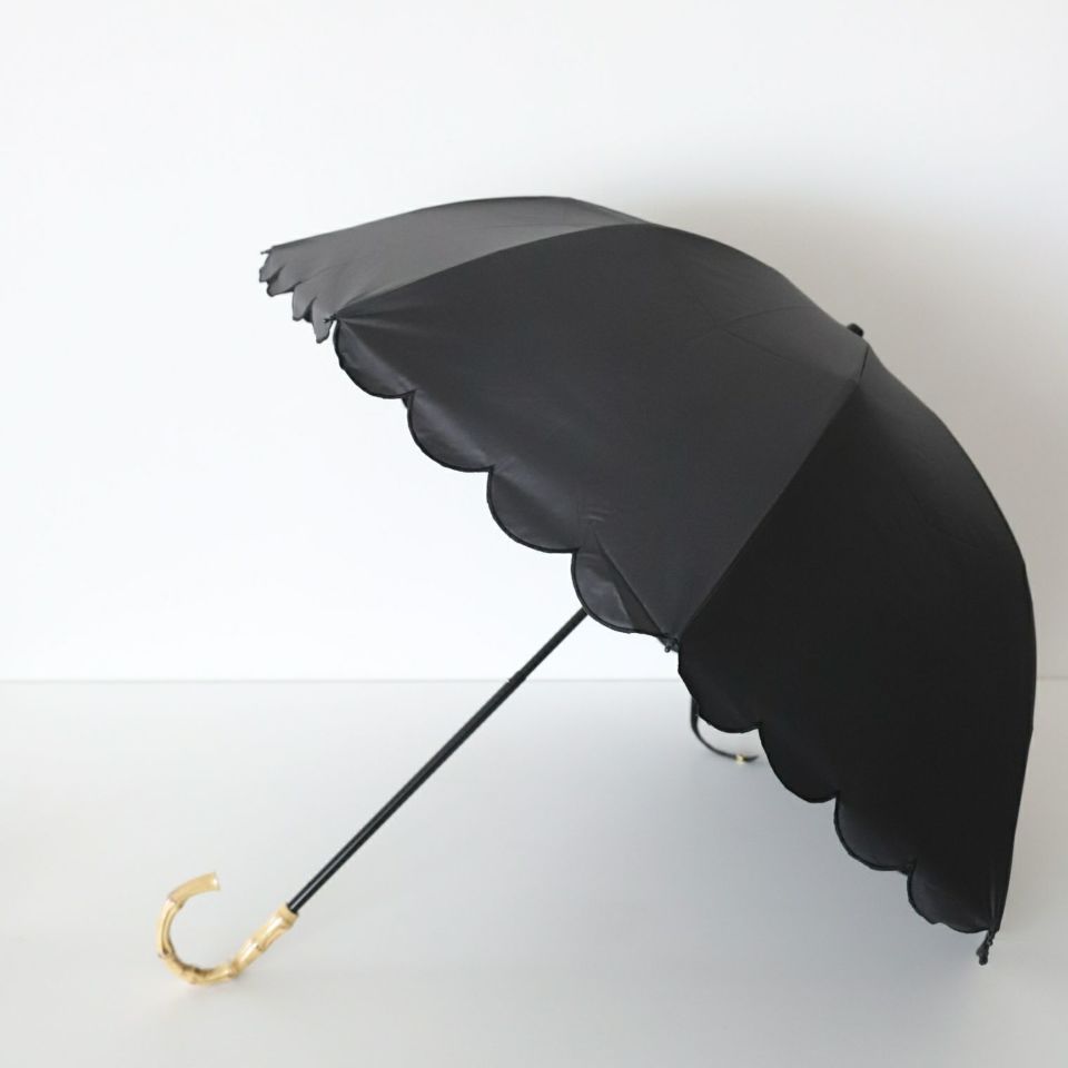 完全遮光　スカラップ傘　晴雨兼用　ブラック