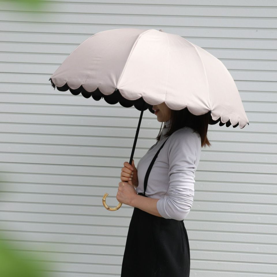 完全遮光　スカラップ傘　晴雨兼用　アイスグレージュ