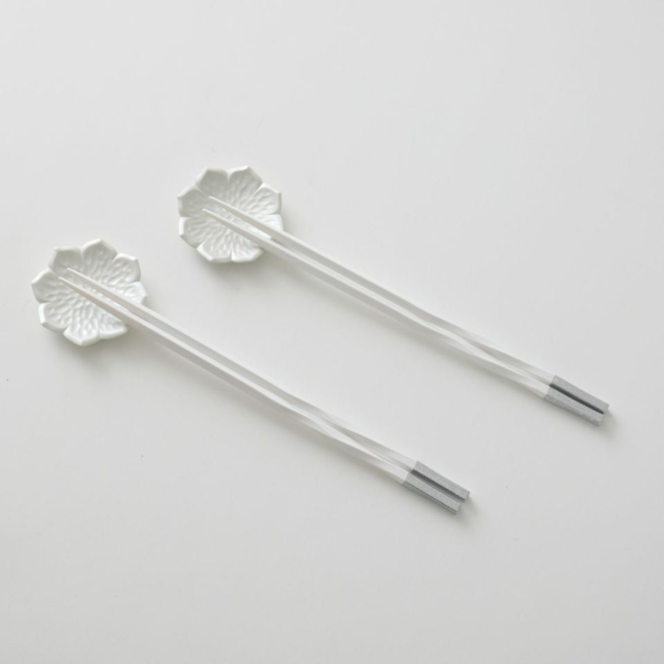 ペアギフトセット　ホワイト箸置・ホワイトねじり箸