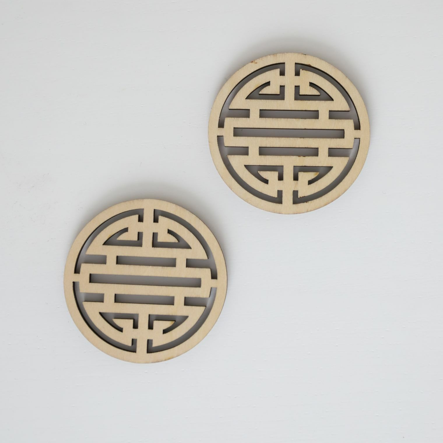 木製シノワズリオリジナルミニコースター　5.5cm　ナチュラル(2個セット)