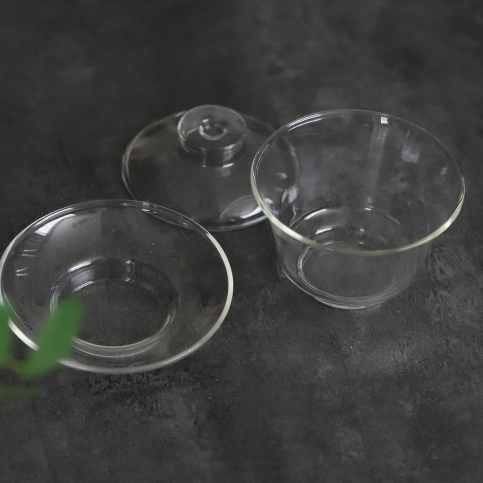 耐熱ガラス製　ソーサー付き蓋碗　茶器　シンプル