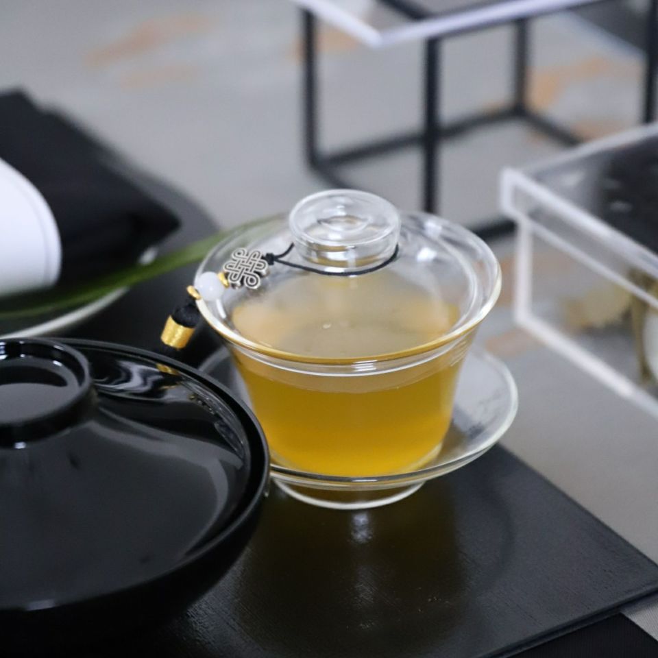 耐熱ガラス製　ソーサー付き蓋碗　茶器　シンプル