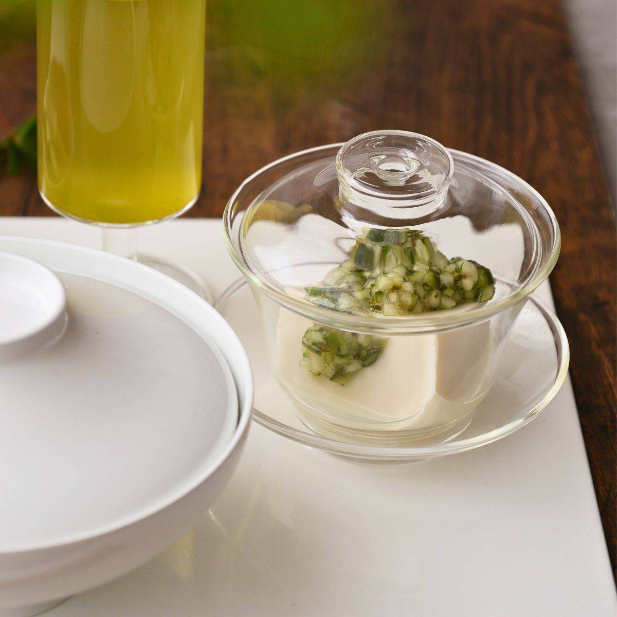 耐熱ガラス製　ソーサー付き蓋碗　茶器　シンプル