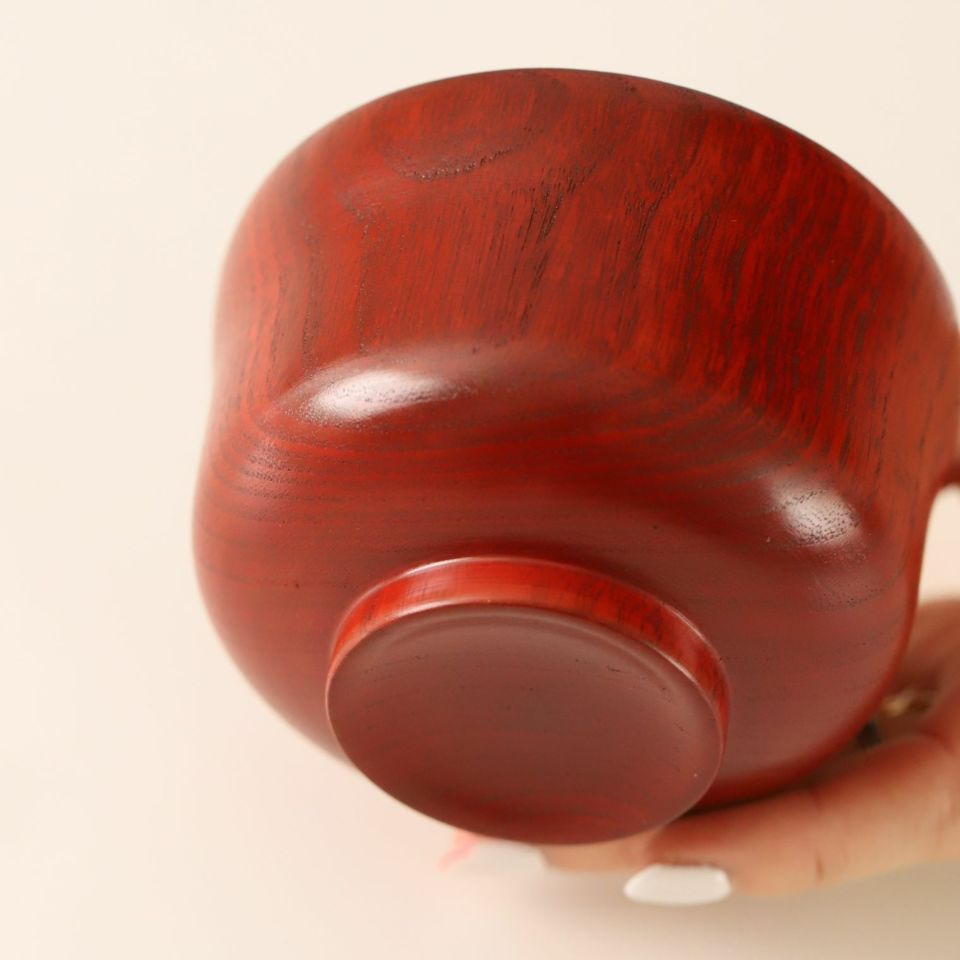 木製　漆器　ひさご味噌汁椀　10cm　赤