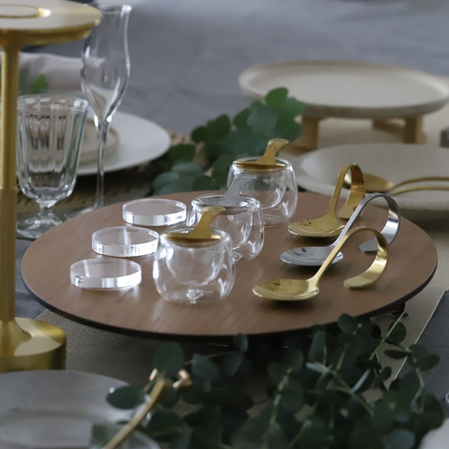 木製　オーバル　ナチュラルリバーシブルプレイスマット折敷膳　42cm