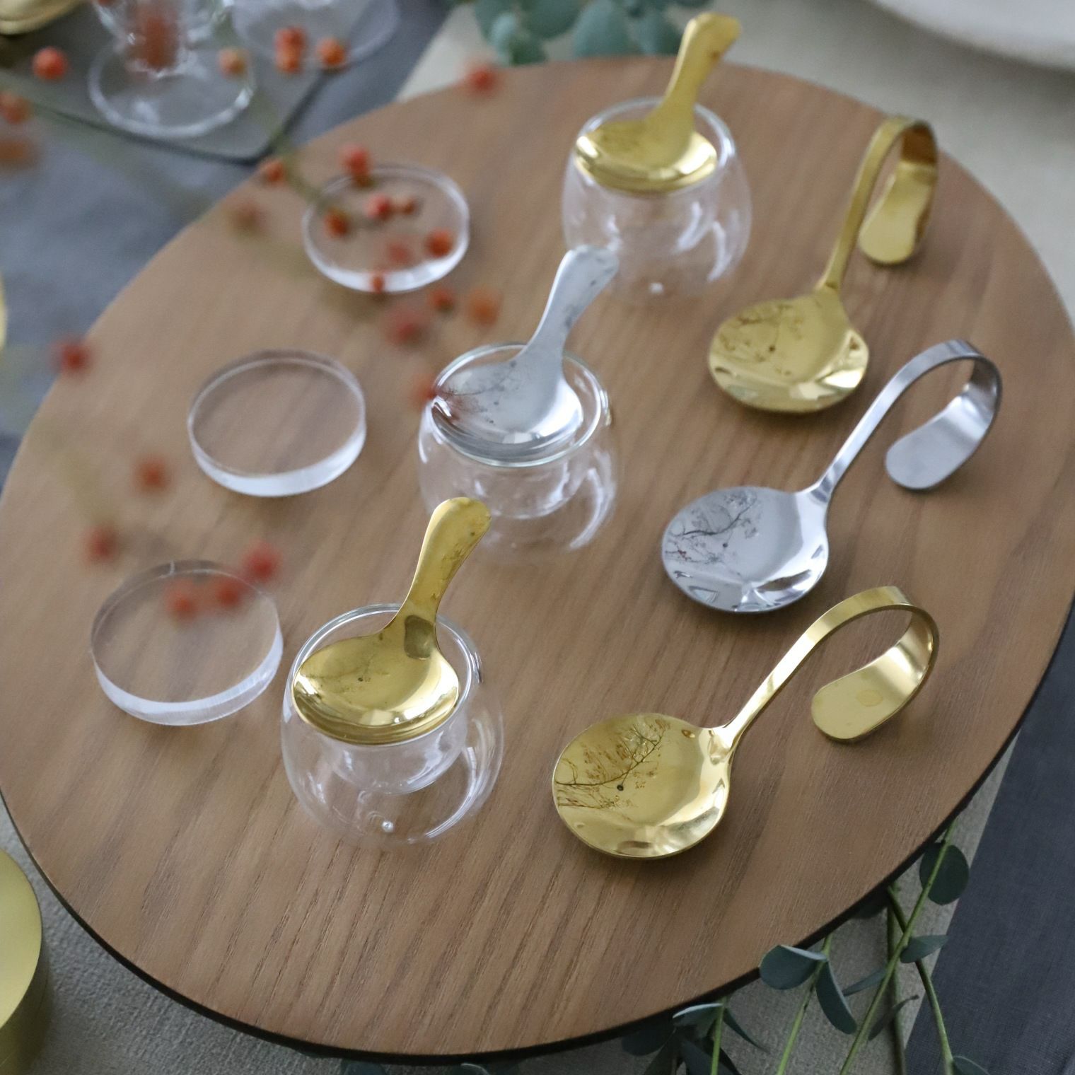 木製　オーバル　ナチュラルリバーシブルプレイスマット折敷膳　42cm