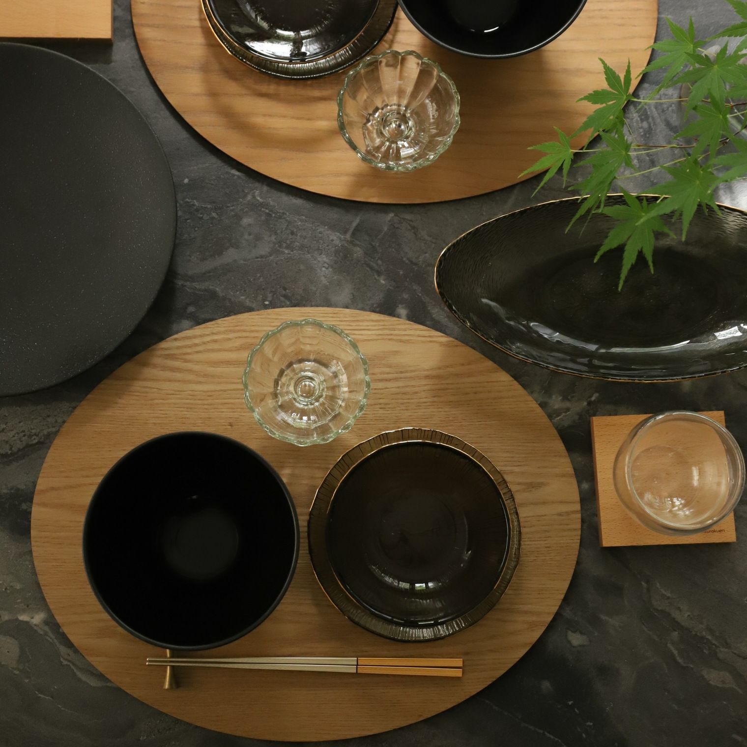 木製　オーバル　ナチュラルリバーシブルプレイスマット折敷膳　42cm