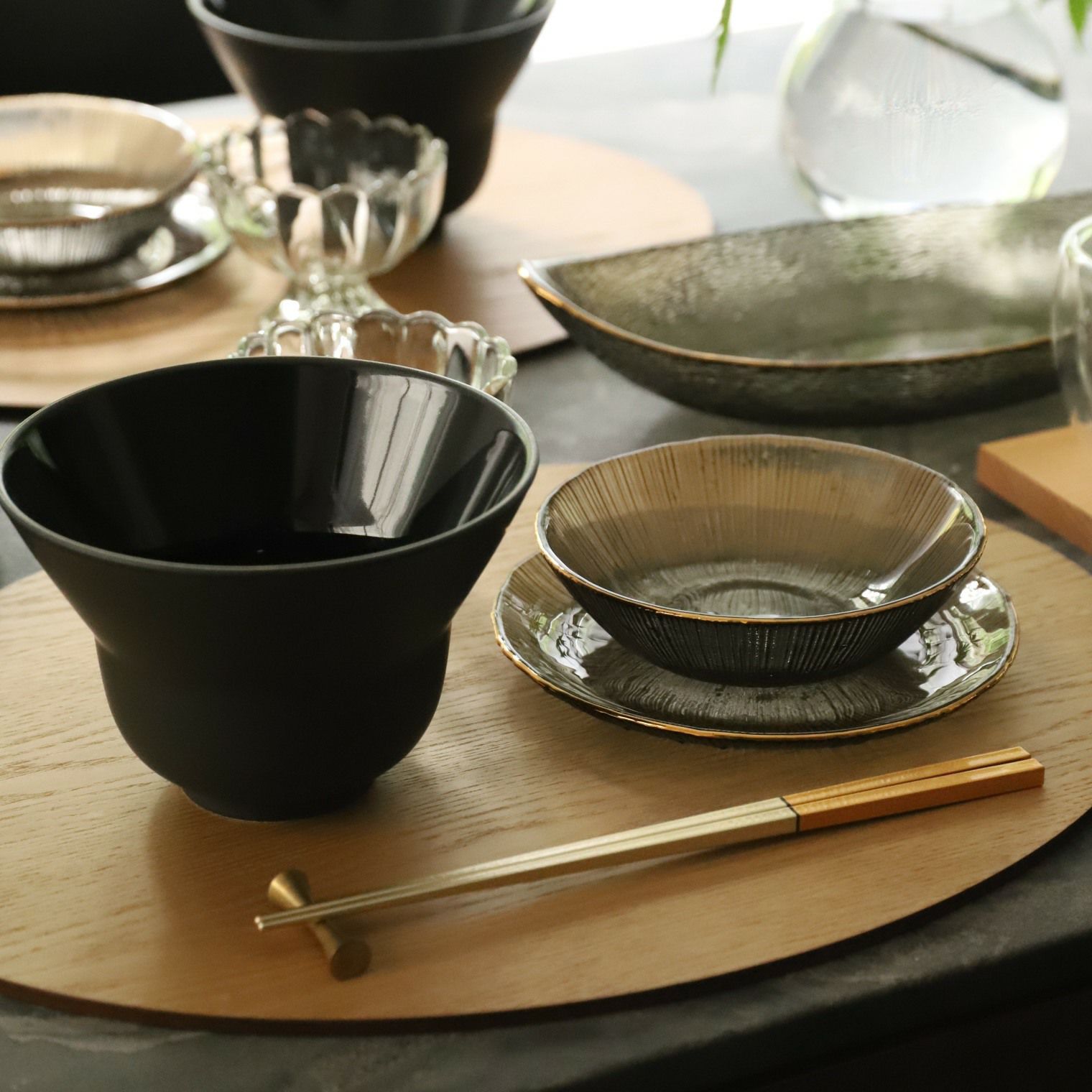 木製　オーバル　ナチュラルリバーシブルプレイスマット折敷膳　42cm