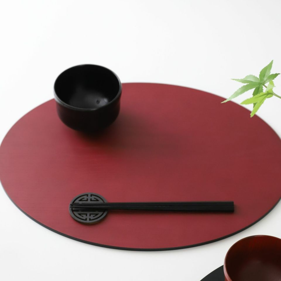 木製　オーバル　赤黒リバーシブル折敷膳　42cm